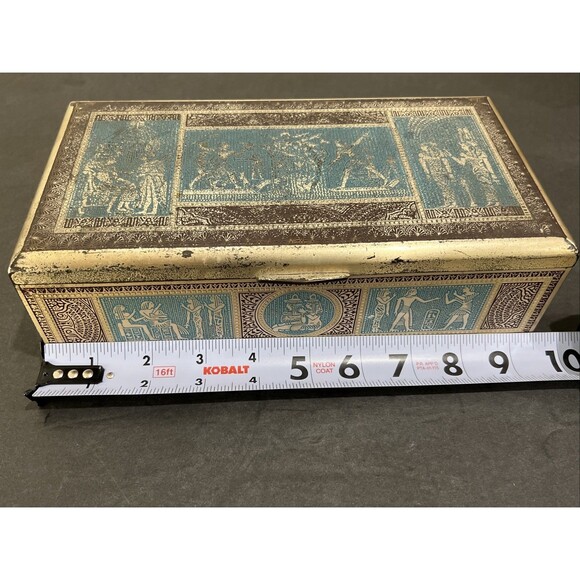 Vintage Metal Wood Lined Box Jewelry Trinket Keepsakes W Lid Egyptian 9.5”x5” - Picture 6 of 16
